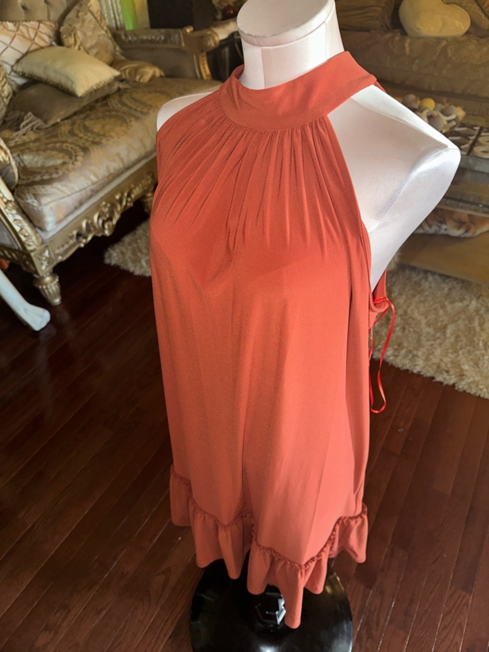 Julian Taylor Coral-Orange Halter Maxi Dress
